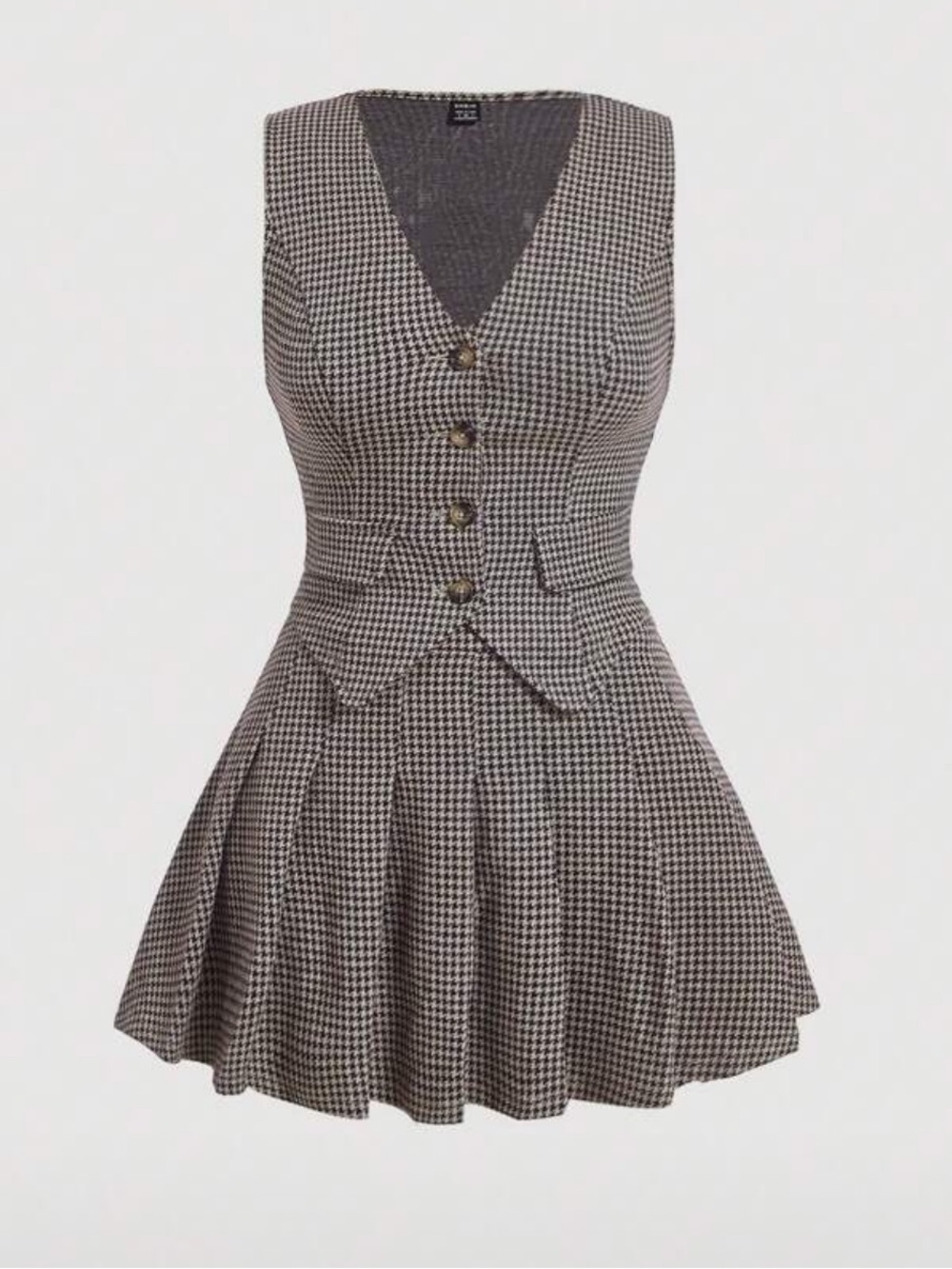 Sleeveless Houndstooth Fit-and-Flare Dress